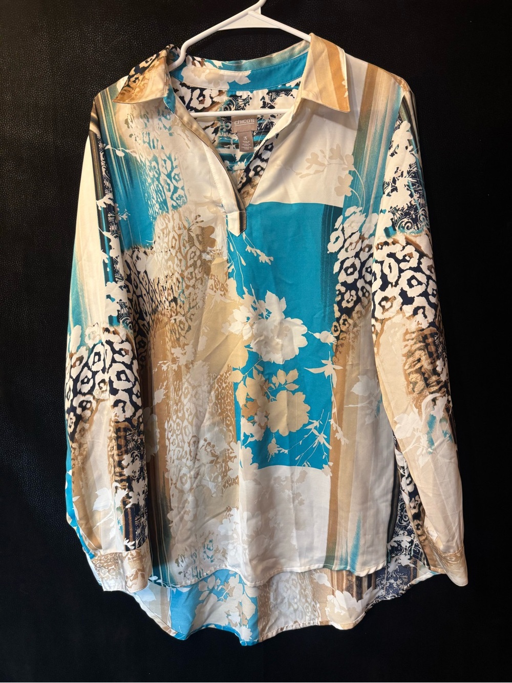 Chicos Womens Size 3 XL Blouse Floral Animal Print Tunic Long Sleeve Top